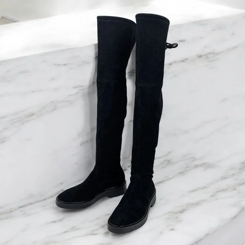 NIB Authentic Stuart Weitzman Mara Over the Knee Platform Boot Black Suede